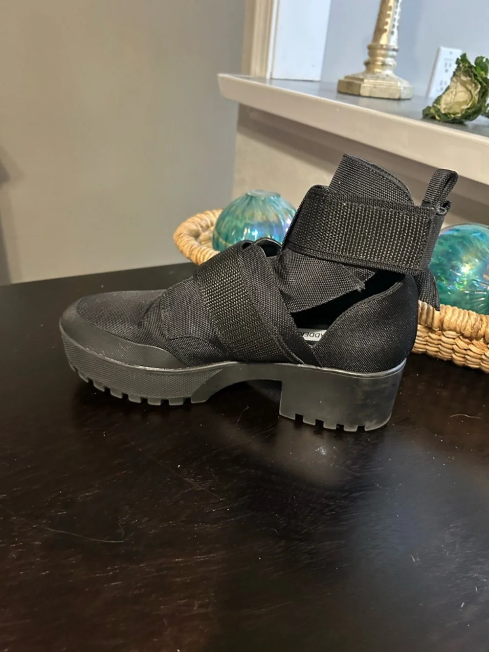 Steve Madden Black Graden Platform Buckle Cutout Chunky Boots Size 8
